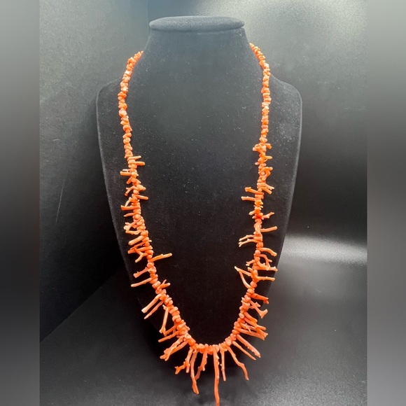 Jewelry - Natural branch coral necklace orange coral fringe statement. Vintage